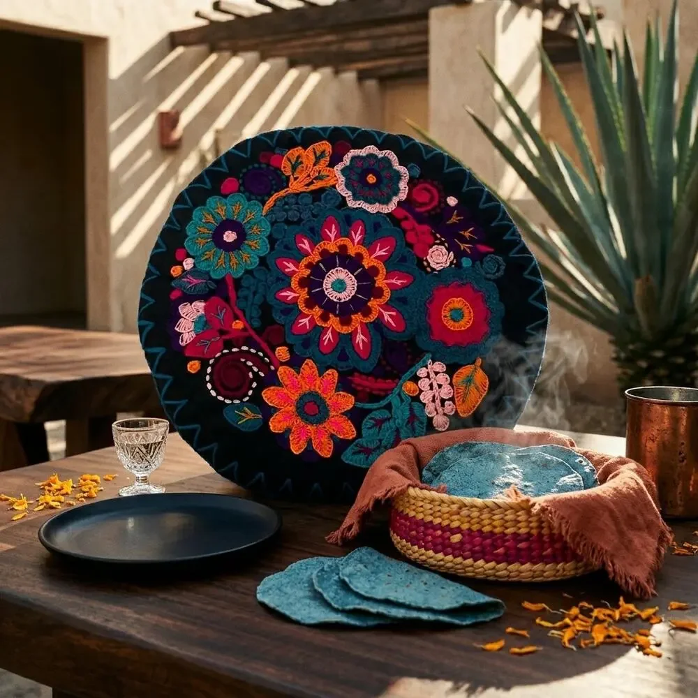 Mexican embroidered Tortillero tortilla warmer  10 in